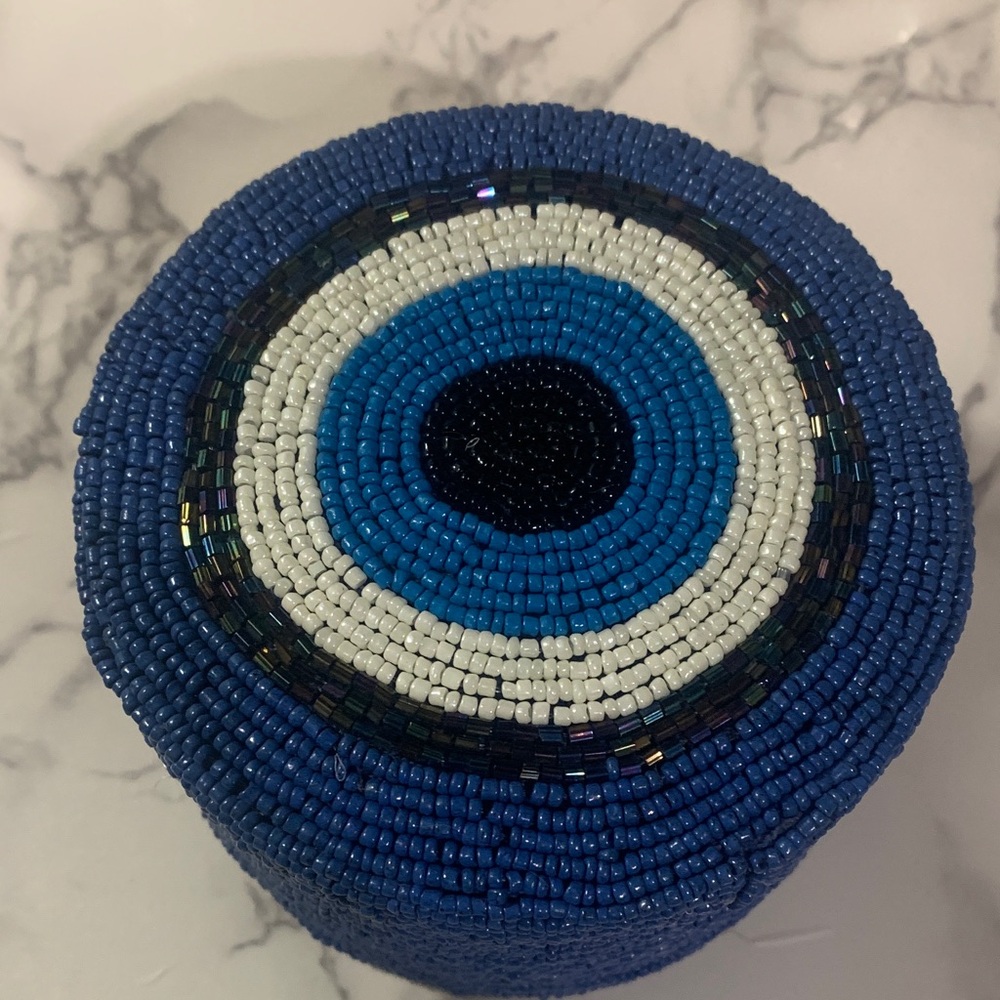 Beaded Evil Eye Trinket Box in Blue and White